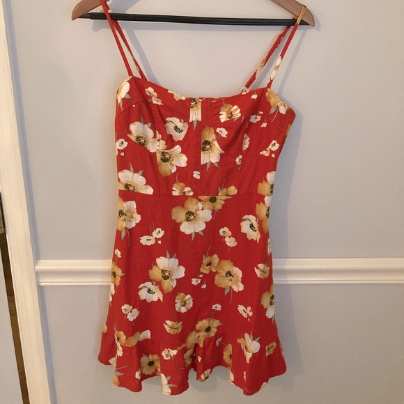 Red Floral Linen Mini Dress - Picture 4 of 14
